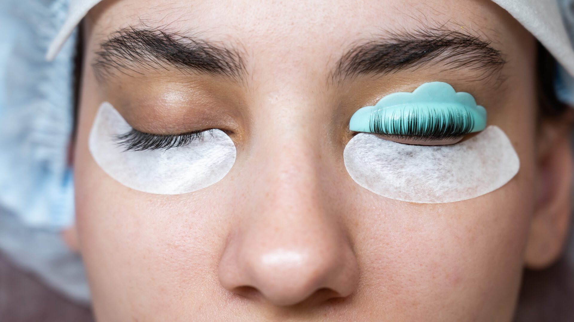 Caucasian woman on eyelash lamination procedure